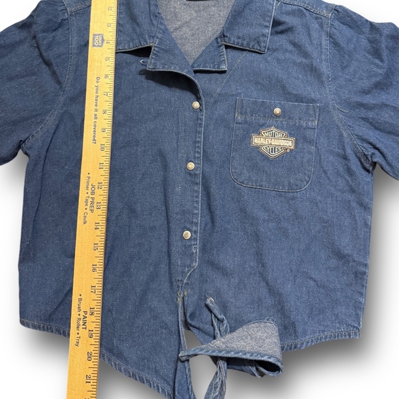 Vintage Harley Davidson Denim Button Down Crop Top Tie Waist  - Medium - Picture 6 of 7